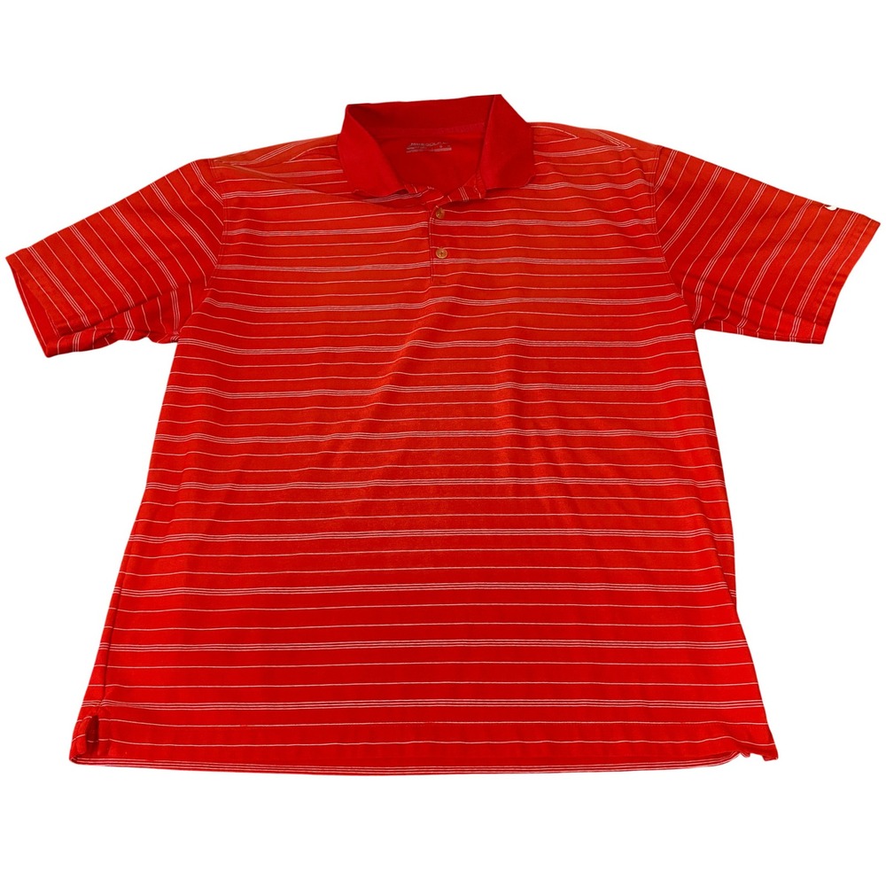 Nike Golf Mens NikeFit Dry Striped Polo Shirt Red White Large Short Sleeve